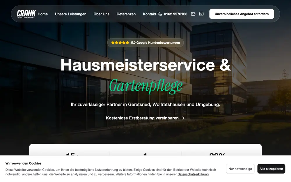 Website von Crank Facility Management