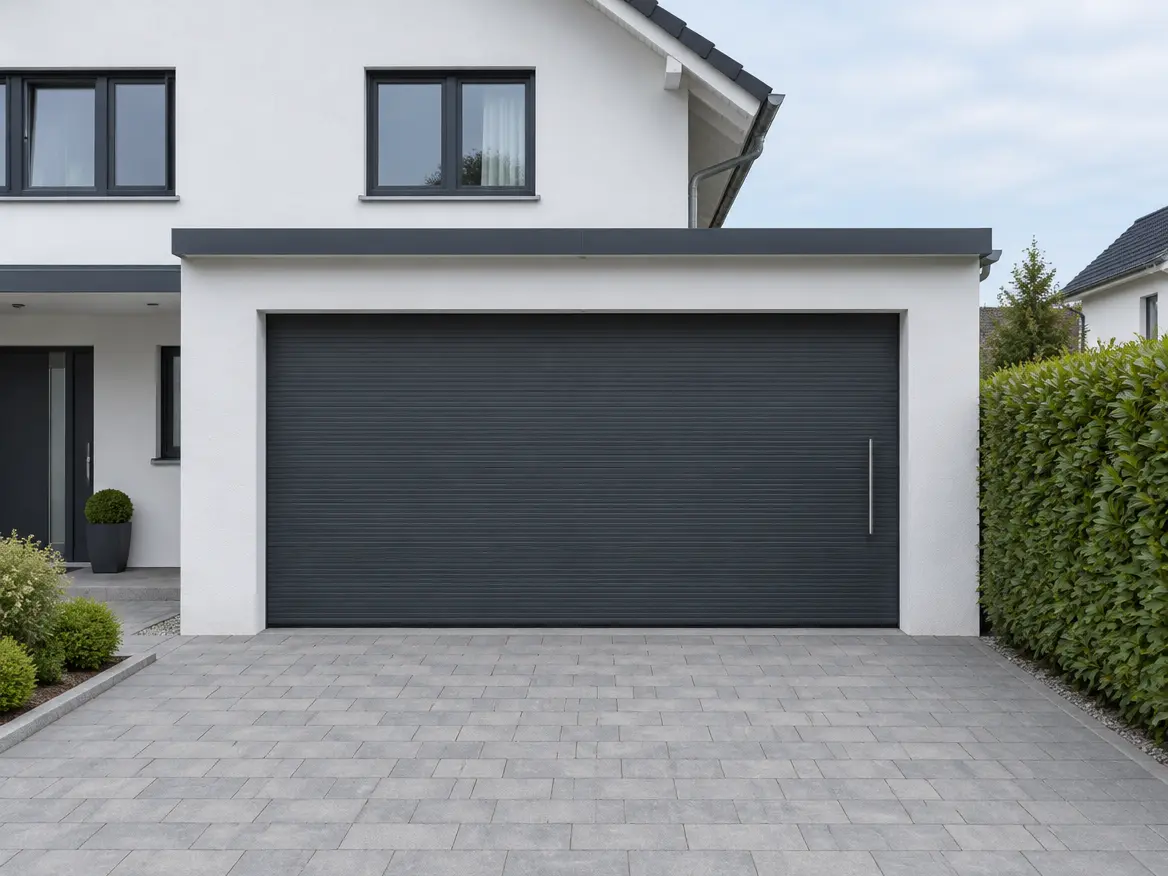 Nachher: dieselbe Garage mit neuem Sektionaltor