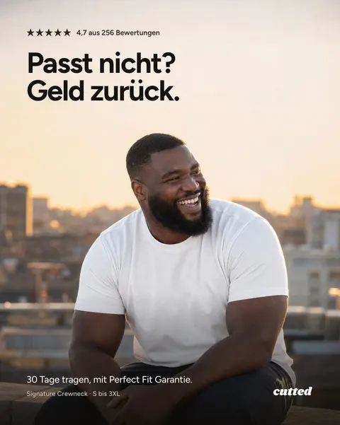 Anzeigenmotiv zur Geld-zurück-Garantie, kurz vor dem Kauf eingesetzt