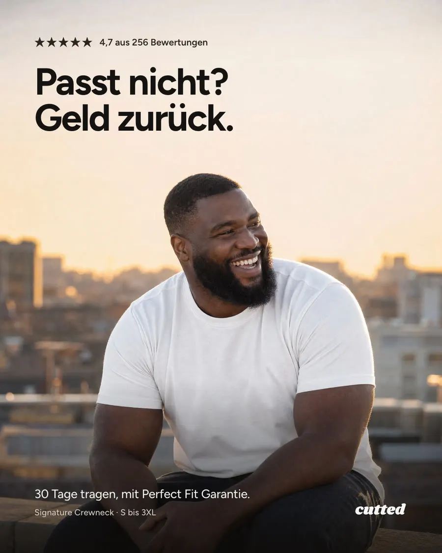 Anzeigenmotiv zur Geld-zurück-Garantie, kurz vor dem Kauf eingesetzt
