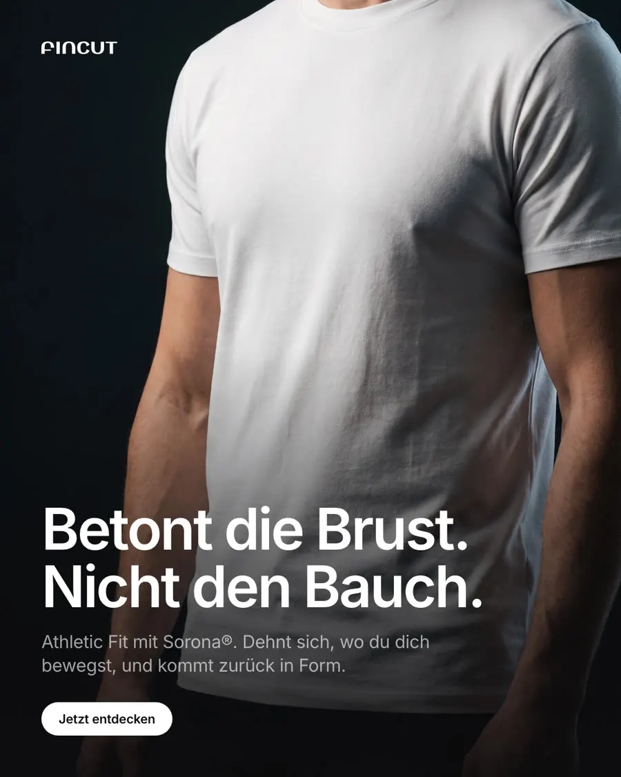 Anzeigenmotiv zur Passform: getragenes weißes T-Shirt in ganzer Länge