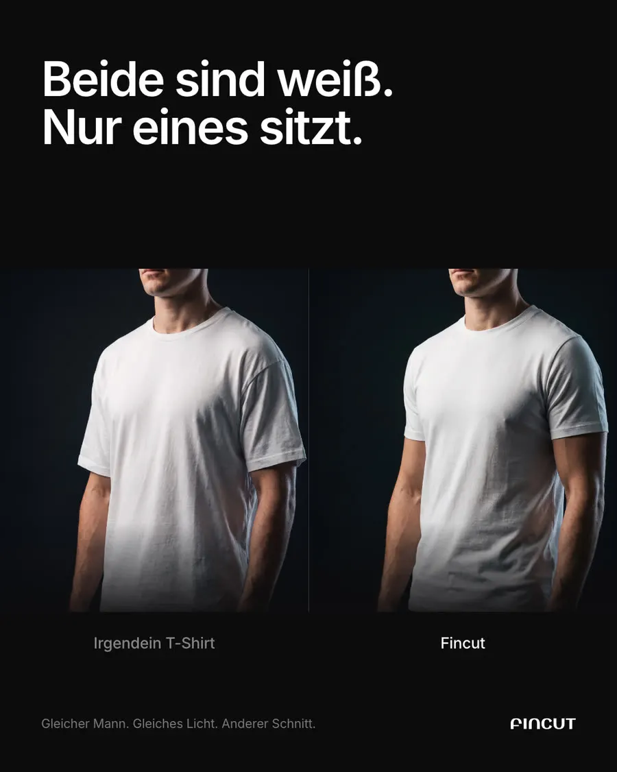 Anzeigenmotiv im Vergleich: zwei Shirts nebeneinander, Unterschied im Schnitt