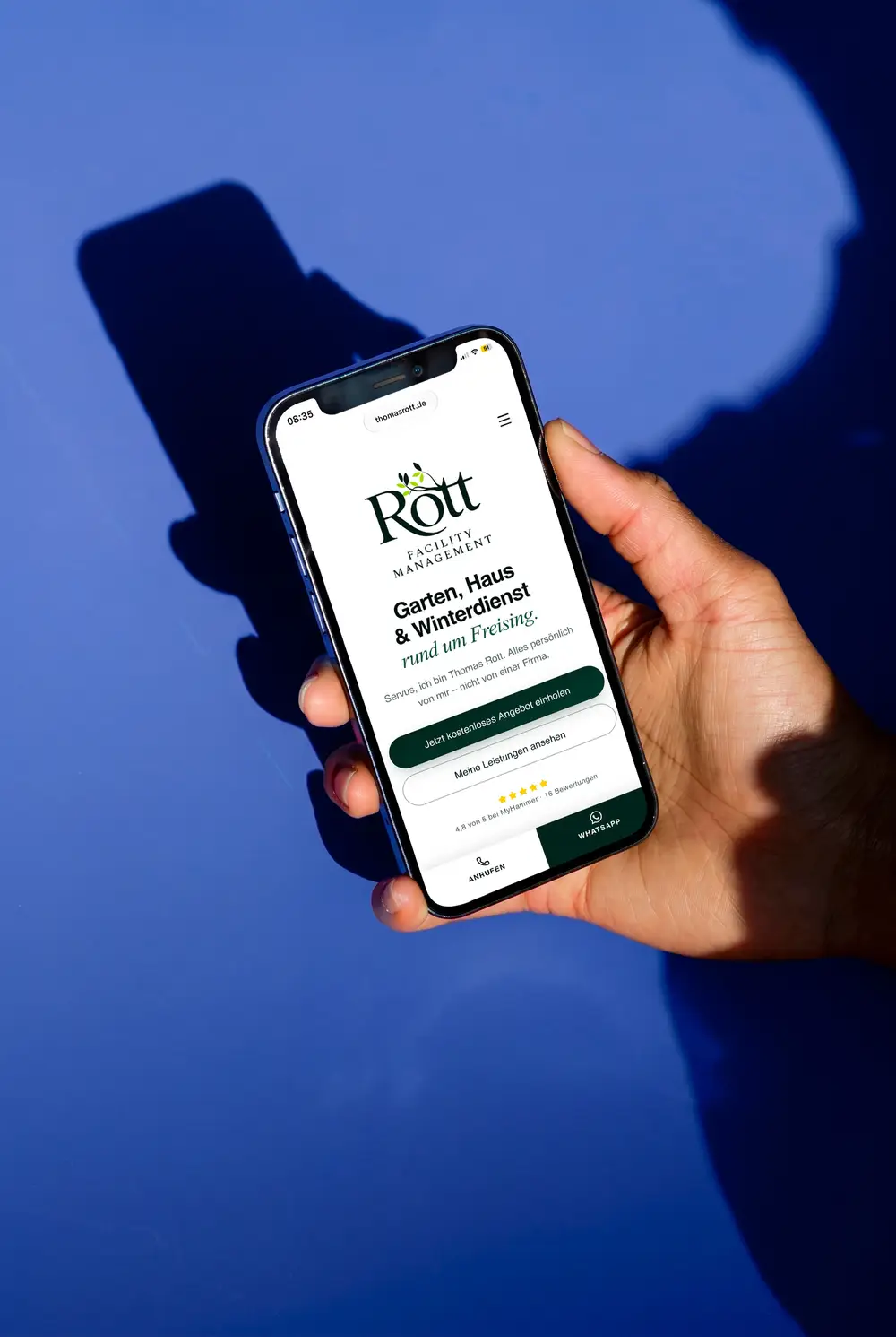 Die Website von Thomas Rott Facility Management auf einem Handy