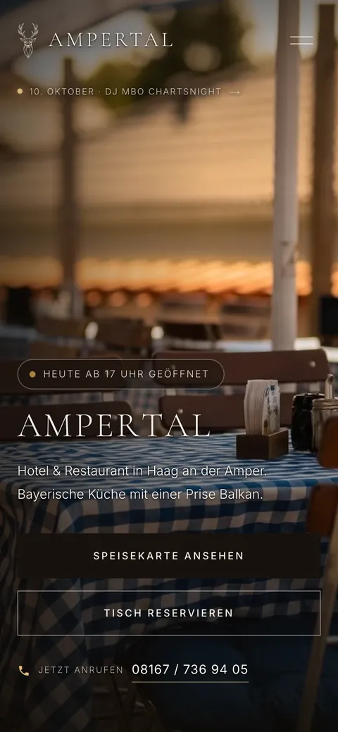 Die Website von Hotel Restaurant Ampertal auf dem Handy