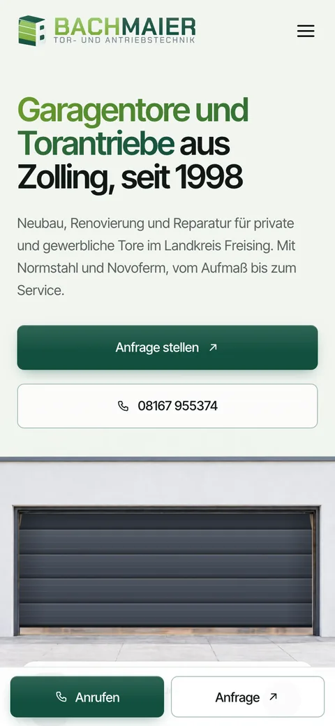Die Website von Bachmaier auf dem Handy