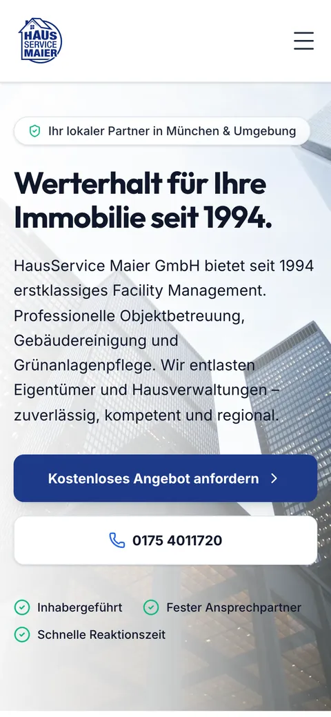 Die Website von HausService Maier auf dem Handy