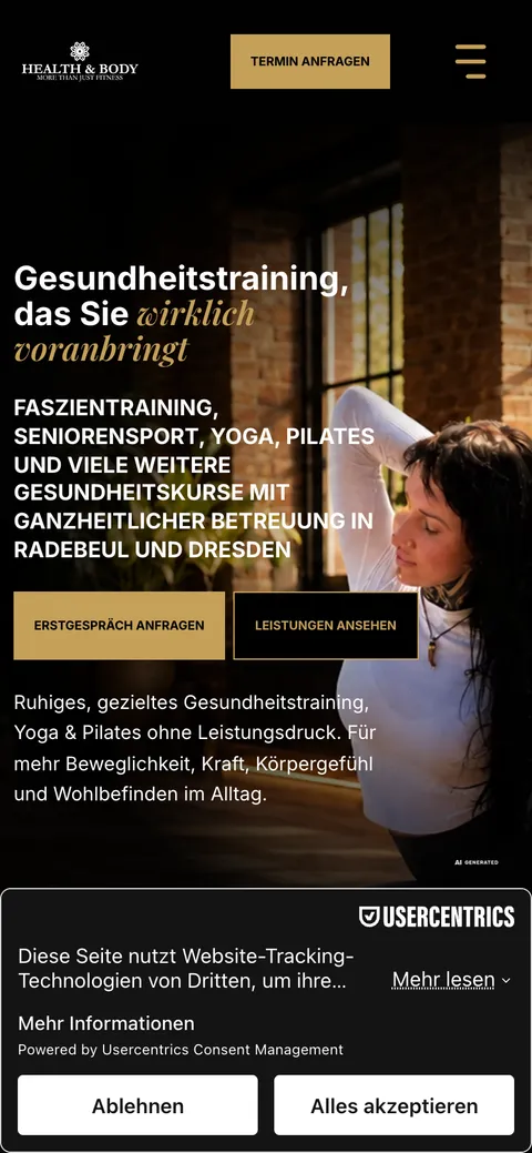 Die Website von Health & Body auf dem Handy